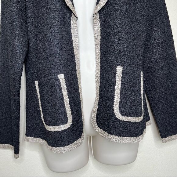 Travelers Collection Chicos Textured Crinkle Open Front Black Tan Jacket Women S - Picture 6 of 13